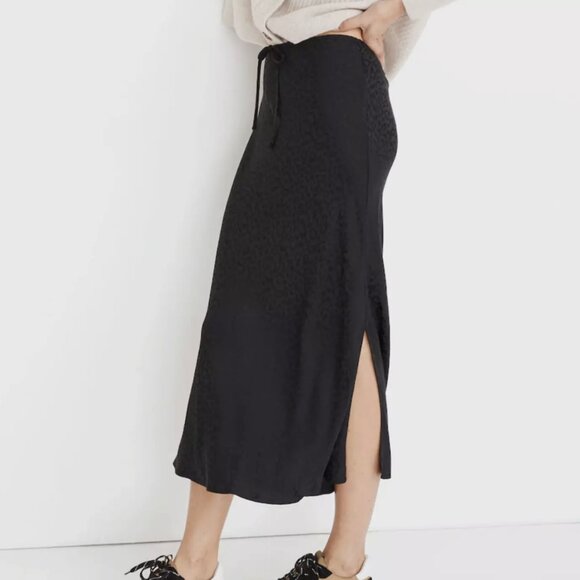 Madewell Black Leopard Jacquard Drawstring Midi Slip Skirt - Picture 1 of 4